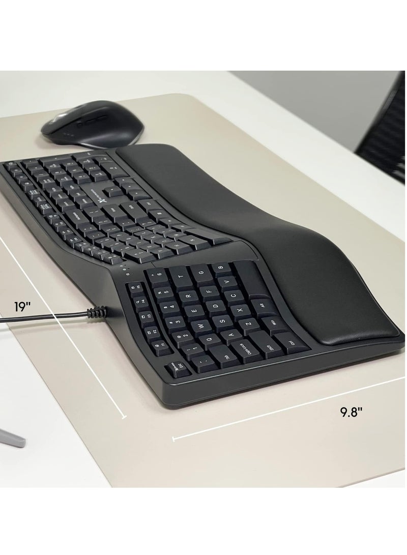 Wired Ergonomic Keyboard with Cushioned Wrist Rest - Type Naturally and Comfortably Longer - USB Wired Keyboard for Laptop with 110 Keys u0026 5ft Cable - Split Keyboard for PC, Computer Ergo Keyboard