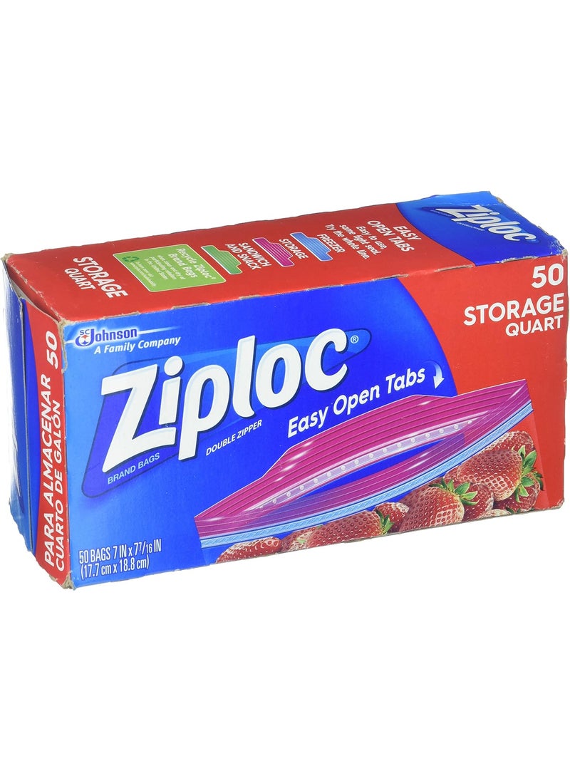 Ziploc Double Zipper Storage Bags Plastic 1qt Clear 50Box Sold as 1 Box 