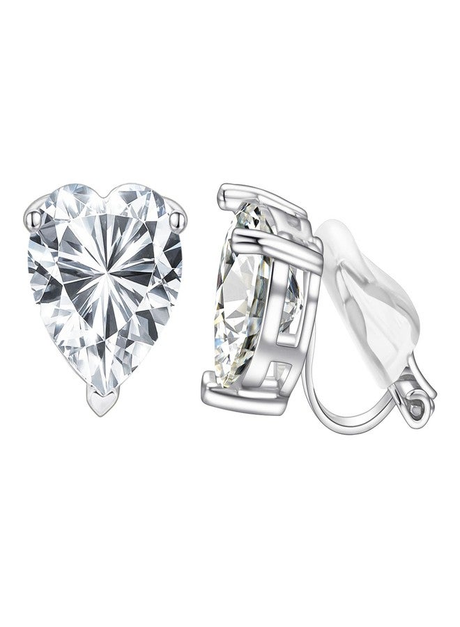 Yoursfs Silver Heart Shaped Clip On Earrings For Women Hypoallergenic Cubic Zirconia Earrings Non Pierced Trendy Earring - Image 1