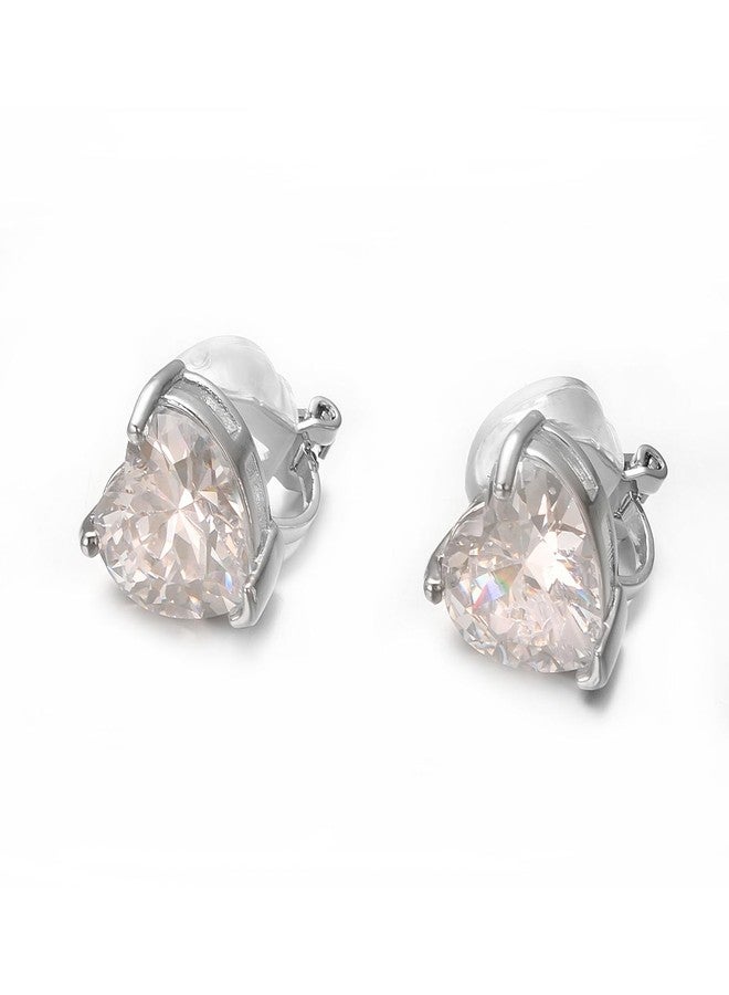 Yoursfs Silver Heart Shaped Clip On Earrings For Women Hypoallergenic Cubic Zirconia Earrings Non Pierced Trendy Earring - Image 4