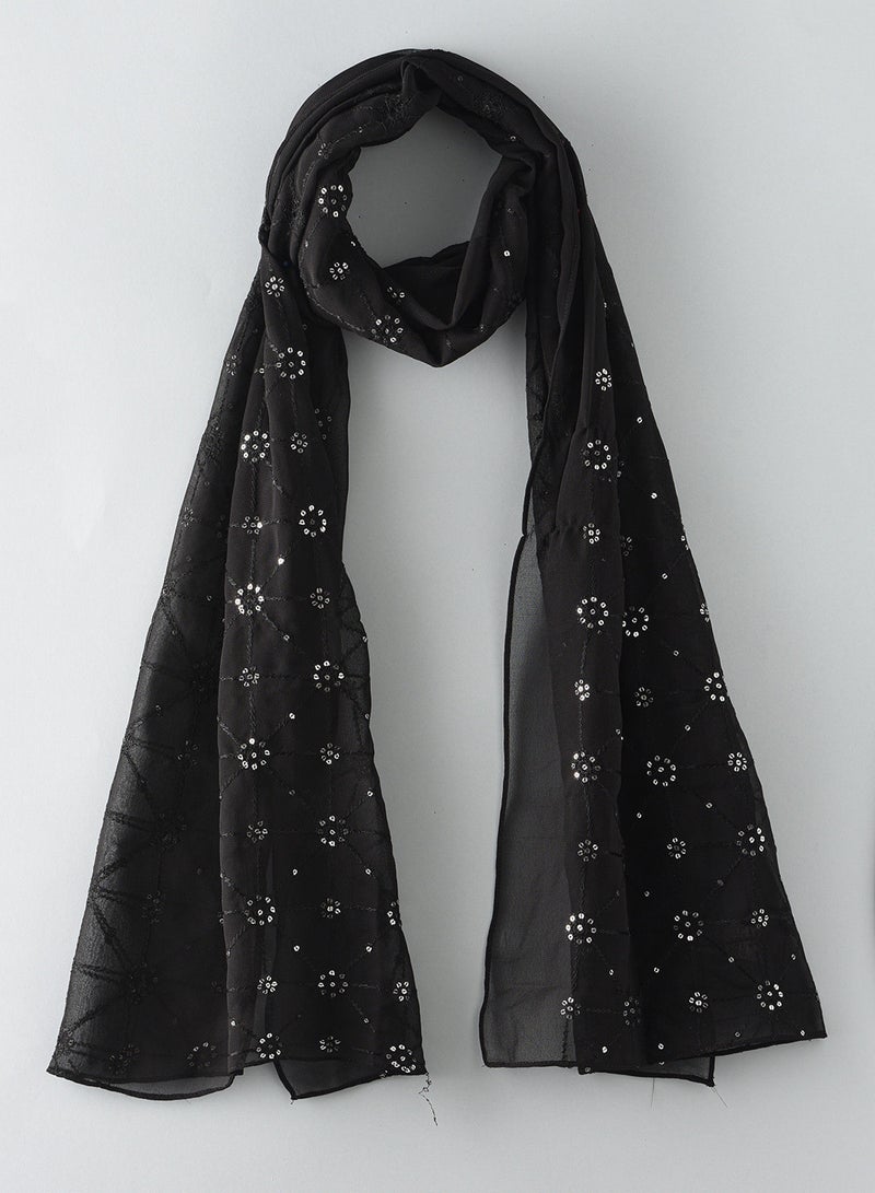 Glamz Black Printed Scarf 18X72 inches - Image 1