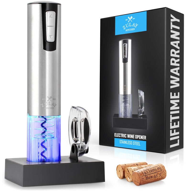 Zulay Kitchen Electric Wine Opener With Charging Base - 2-In-1 Automatic Wine Bottle Opener & Foil Cutter - Rechargeable Wine Opener Electric For Smooth & Fast Uncorking - Image 1