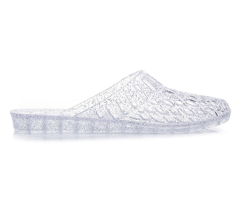 OMGard Womens Jelly Shoes, White Jellies Sandals Glitter Clear Flats for Women Size 7, Slip On Summer Beach Slippers Transparent Closed Toe Soft Slide - Image 3