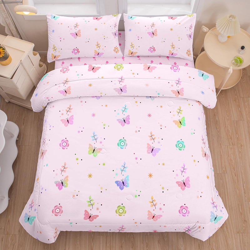 Bodhi Colorful Rainbow Butterfly Comforter Twin for Girs Room Decor,Girls Twin Comforter Sets with Flower Sheets,Teen Girls Bedding Twin 6 Piece - Image 2