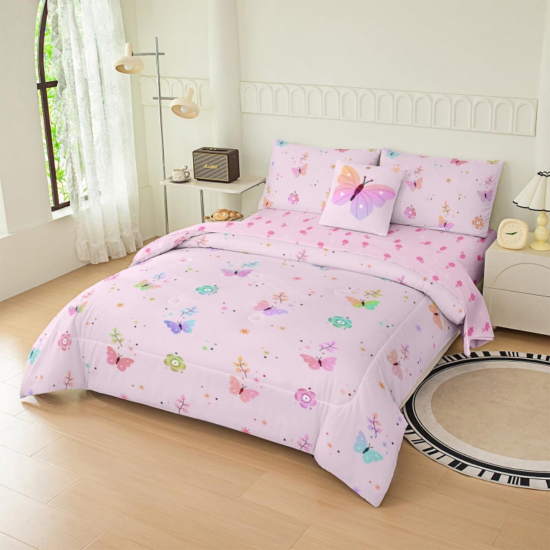 Bodhi Colorful Rainbow Butterfly Comforter Twin for Girs Room Decor,Girls Twin Comforter Sets with Flower Sheets,Teen Girls Bedding Twin 6 Piece - Image 4
