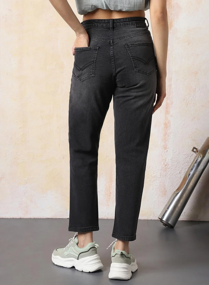 HIGH STAR Women Mom Slim Fit High-Rise Light Fade Cotton Jeans