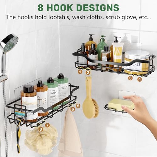 OMAIRA 3-Pack Shower Caddy with Soap Holder, Adhesive Rustproof No-drill Strudy Loading Inside Shower Organizer Shelves Rack Storage Bathroom Organization for Smooth Wall Glass Tile, Black (Large) - Image 5
