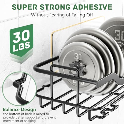 OMAIRA 3-Pack Shower Caddy with Soap Holder, Adhesive Rustproof No-drill Strudy Loading Inside Shower Organizer Shelves Rack Storage Bathroom Organization for Smooth Wall Glass Tile, Black (Large) - Image 3