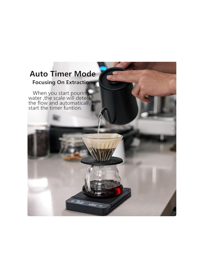 promass Digital Coffee Scale with Timer, 0.1g High Precision Food Scale, Waterproof Rechargeable Kitchen Scale, Pour Over Espresso Weight Scale, Mini Coffee Scale with Touch Sensor Pad, 6.6 lbs/3 kg - Image 5