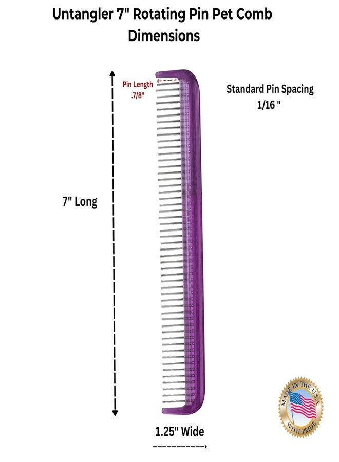 Untangler Pet comb for easy mat removal - silky smooth rotating teeth untangles without causing pain to pets. (7", Purple) - Image 3