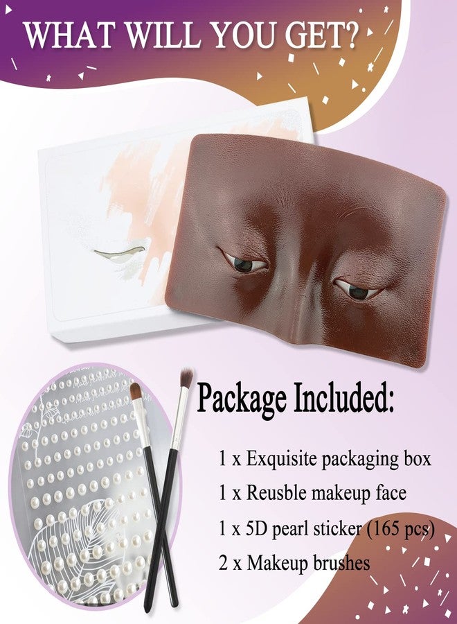 Banugo Silicone Makeup Practice Board - Face & Eyes Mannequin for Artists & Beginners, With Makeup Brushes & 165Pcs Pearl Stickers (Black) - Image 2