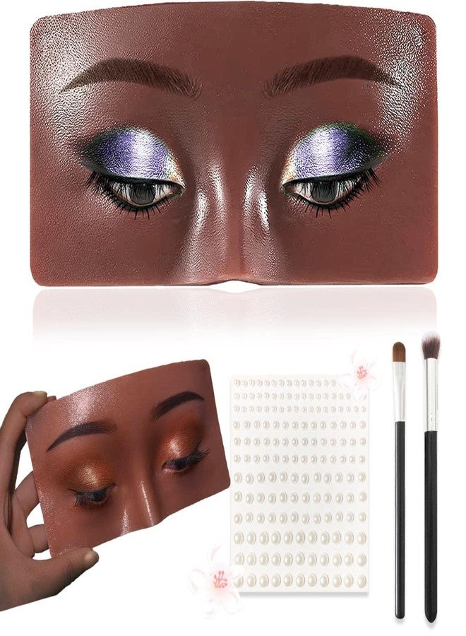 Banugo Silicone Makeup Practice Board - Face & Eyes Mannequin for Artists & Beginners, With Makeup Brushes & 165Pcs Pearl Stickers (Black) - Image 1