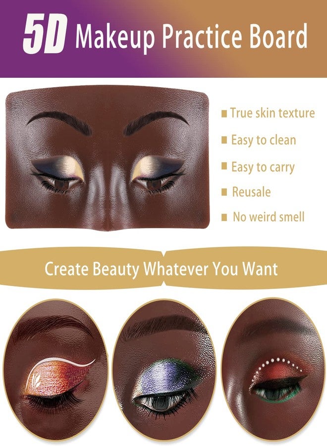 Banugo Silicone Makeup Practice Board - Face & Eyes Mannequin for Artists & Beginners, With Makeup Brushes & 165Pcs Pearl Stickers (Black) - Image 4