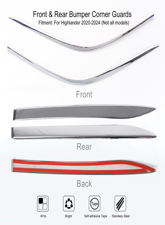 YAKANEY for Toyota Highlander 2020-2024 Chrome Sporty Bumper Corner Guards Protective Trims, Real 304 Stainless Steel Front Rear Bumper Molding for 2024 2023 2022 2021 2020 Highlander Exterior Accessories - Image 2