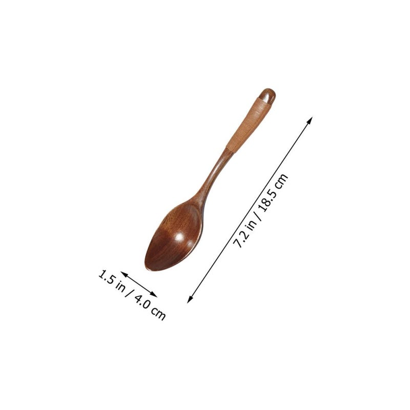 3Pcs Wooden Wide Mouth Soup Spoons with Brown Cord Handle for Kitchen and Restaurant Use - Image 3