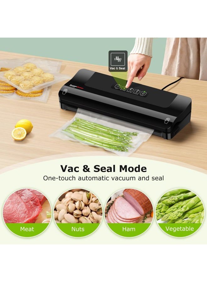 Bonsenkitchen Vacuum Sealer, Multi-Functional Food Sealer with 10 Vacuum Bags, External Vacuum System & Accessory Tube,Fast-Compact Design, Bright Black - Image 3