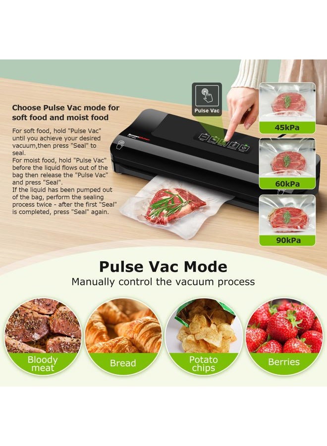 Bonsenkitchen Vacuum Sealer, Multi-Functional Food Sealer with 10 Vacuum Bags, External Vacuum System & Accessory Tube,Fast-Compact Design, Bright Black - Image 4
