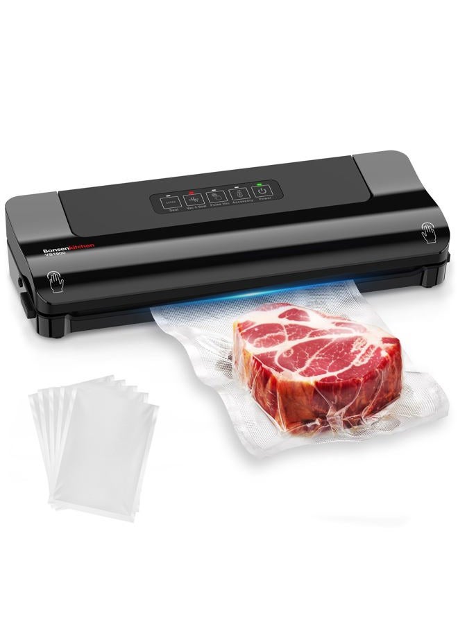Bonsenkitchen Vacuum Sealer, Multi-Functional Food Sealer with 10 Vacuum Bags, External Vacuum System & Accessory Tube,Fast-Compact Design, Bright Black - Image 1