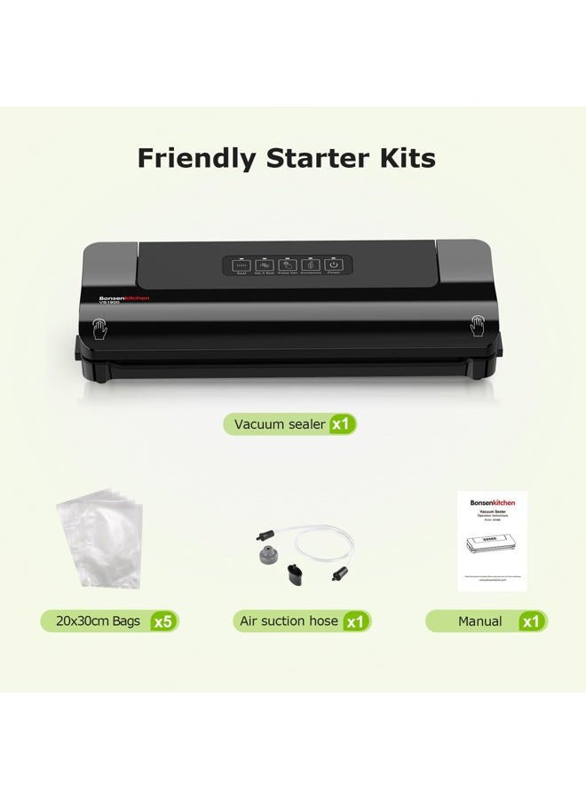 Bonsenkitchen Vacuum Sealer, Multi-Functional Food Sealer with 10 Vacuum Bags, External Vacuum System & Accessory Tube,Fast-Compact Design, Bright Black - Image 5