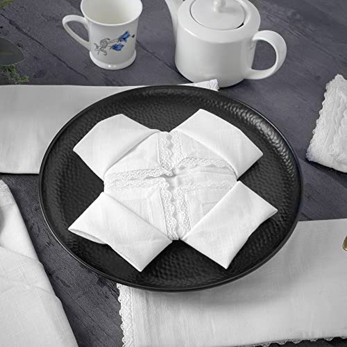 Fingercraft Dinner Cloth Napkin Cotton Linen 12 Pack Vintage Rustic Premium Quality Mitered Corners Napkin Cloth with Elegant Lace for Everyday Use, Pre Shrunk and Good Absorbency 20x20 in White - Image 5