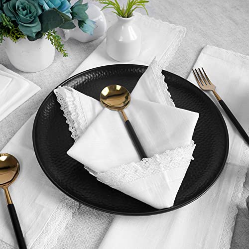 Fingercraft Dinner Cloth Napkin Cotton Linen 12 Pack Vintage Rustic Premium Quality Mitered Corners Napkin Cloth with Elegant Lace for Everyday Use, Pre Shrunk and Good Absorbency 20x20 in White - Image 2