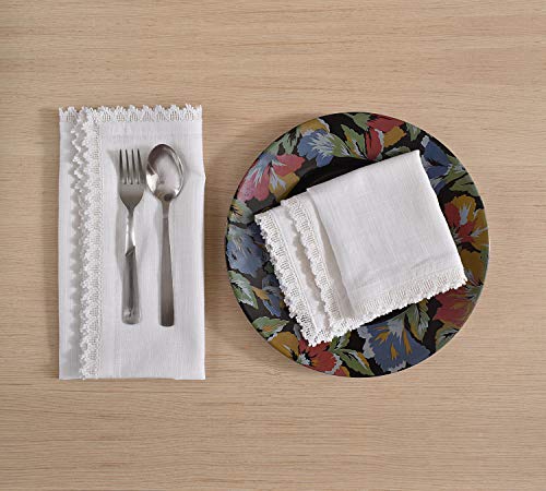Fingercraft Dinner Cloth Napkin Cotton Linen 12 Pack Vintage Rustic Premium Quality Mitered Corners Napkin Cloth with Elegant Lace for Everyday Use, Pre Shrunk and Good Absorbency 20x20 in White - Image 4