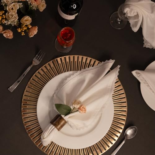 Fingercraft Dinner Cloth Napkin Cotton Linen 12 Pack Vintage Rustic Premium Quality Mitered Corners Napkin Cloth with Elegant Lace for Everyday Use, Pre Shrunk and Good Absorbency 20x20 in White - Image 3