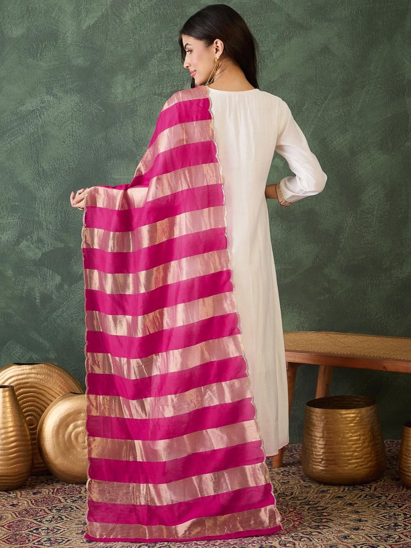 Naixa Women's Chanderi Embroidered Flared Kurta with Pant and Dupatta Sets for Wedding Party and Festival Wear (NX-762-White-4XL) - Image 4