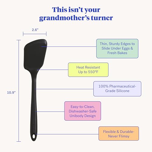 GIR: Get It Right Silicone Kitchen Spatula Turner - Non toxic cooking utensils for Nonstick Cookware, Cooking and Baking, Mini - 11IN - Black - Image 3