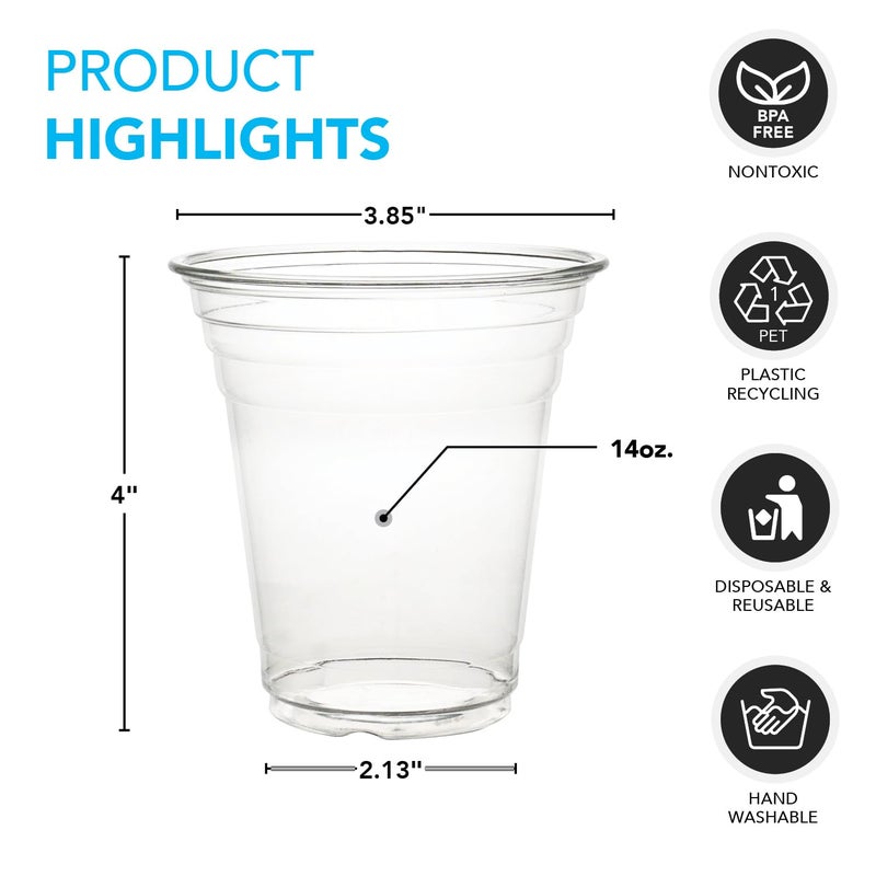 Party Essentials Disposable Clear Plastic Drinking Cups for Water  Wine  Juice  Iced Coffee and Cold Drinks  14-Ounce  100 Count - Image 1