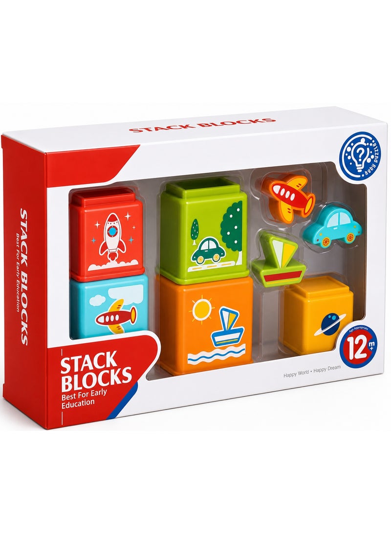 MyToys 8-Piece Plastic Stacking Blocks Educational Toy for Toddlers 12M+ - Image 2