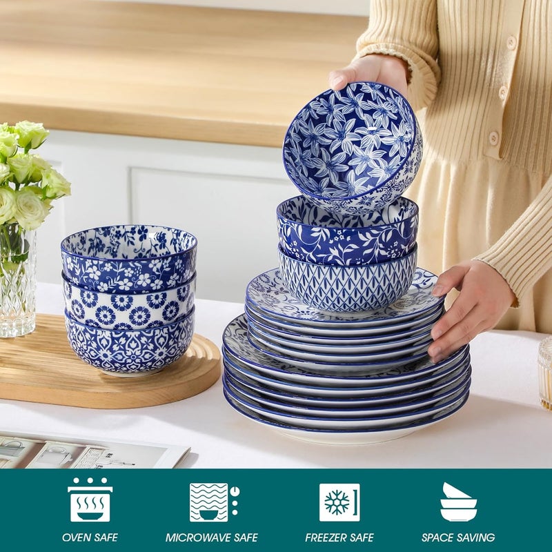 vancasso SELENE Plates and Bowls Set for 6 18 Pieces Dinnerware Sets Mircowave and Dishwasher Safe Dishes Set Porcelain Blue Dinnerware - Image 3