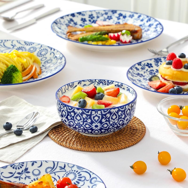 vancasso SELENE Plates and Bowls Set for 6 18 Pieces Dinnerware Sets Mircowave and Dishwasher Safe Dishes Set Porcelain Blue Dinnerware - Image 5