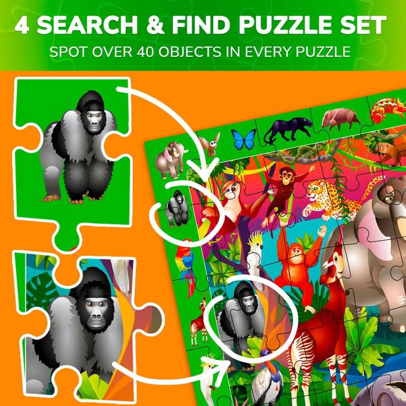 QUOKKA Puzzles for Kids Ages 4-6 - 4 x 60 Puzzles for Toddlers 5-8 - Educational Search & Find Toy for 8-10 yo for Learning Forest Polar, USA National Park Animals & City Life - Image 3