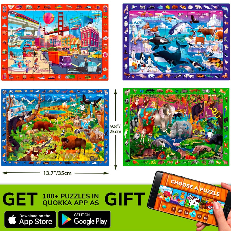 QUOKKA Puzzles for Kids Ages 4-6 - 4 x 60 Puzzles for Toddlers 5-8 - Educational Search & Find Toy for 8-10 yo for Learning Forest Polar, USA National Park Animals & City Life - Image 5