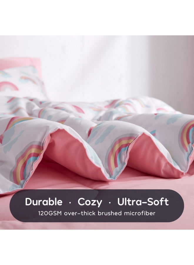 SLEEP ZONE مجموعة أغطية سرير الأطفال SLEEP ZONE بحجم كامل/ملكة - مجموعة أغطية سرير للأطفال 7 قطع لطيفة جداً وناعمة مع لحاف، ملاءة، غطاء وسادة وغطاء وسادة (قوس قزح وردي) - Image 3