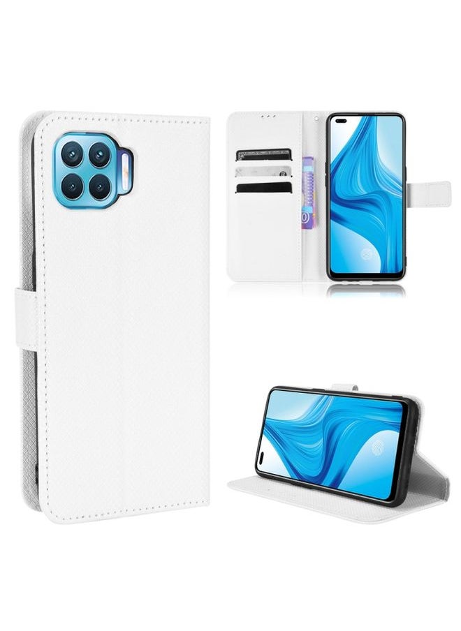 HuHa Case Cover For OPPO F17 Pro / Reno4 Lite / A93 / Reno4 F Diamond Texture Leather Phone Case White 