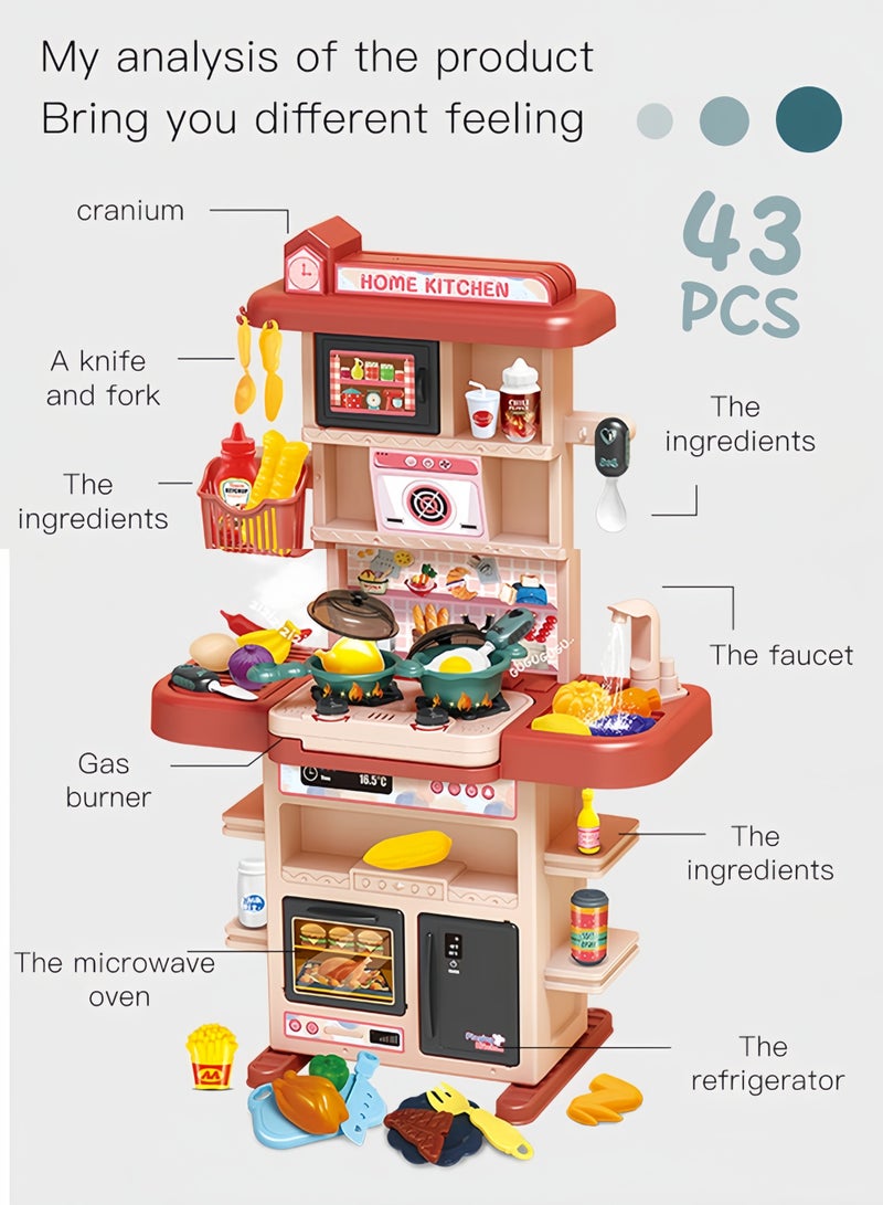 Kids Kitchen Playset, 43pcs Cooking Stove, Paly Sink, Oven, Kitchen Toys with Realistic Lights & Sounds, Pretend Play Toys, Kitchen Toys for Toddlers, Pretend Food Toys - Image 3