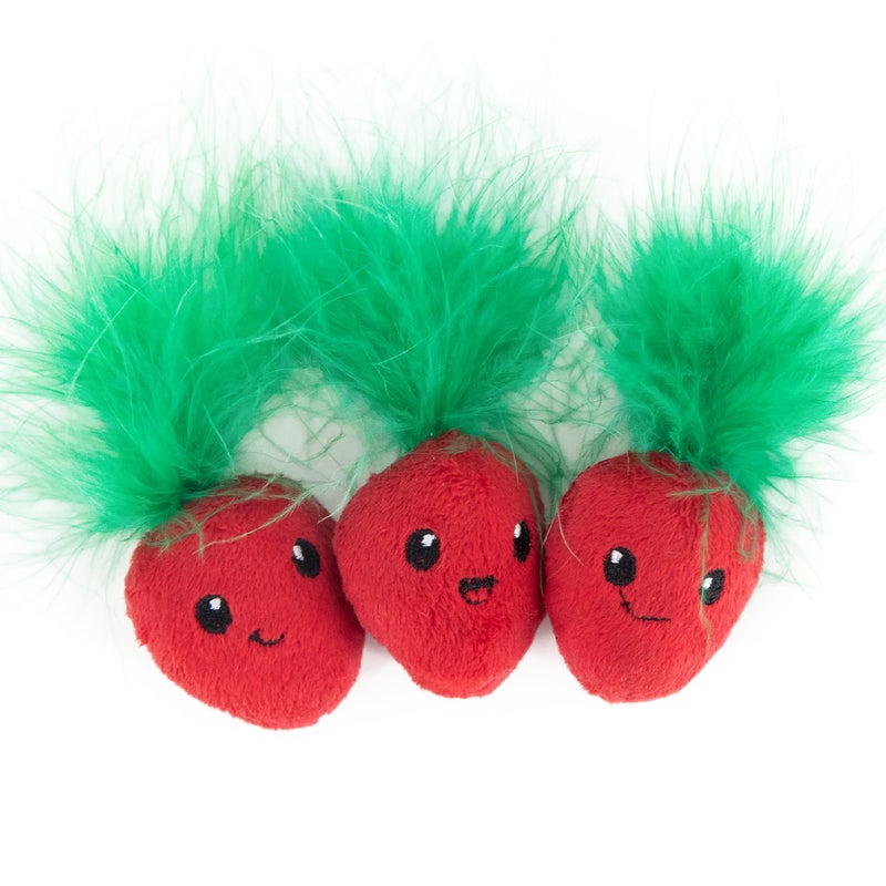 Catstages Strawbabies 3Pack Catnip Cat Toys for Dental Health Feather Crinkle Teething Toys for Kittens and Indoor Cats Interactive Play Pink - Image 2