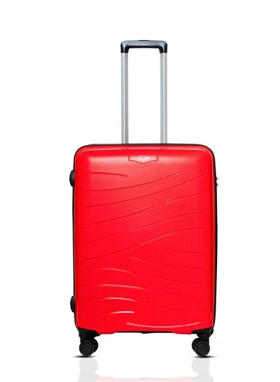 Skybags Maxx Checked Luggage | Hardside Polypropylene Solid Pattern with TSA Lock Trolly| 360° 4 Wheeler| Cabin-24 Inch, Red