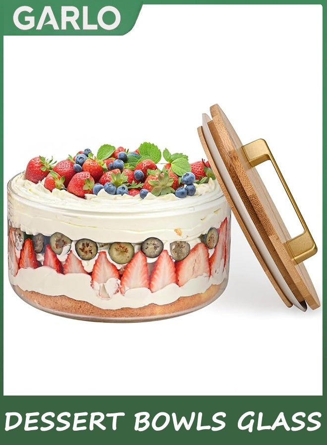 Garlo Dessert Bowls Glass, 20cm Large Trifle Bowl with Lid, Clear Glass Salad Bowl Serving Bowl for Laying Ice Cream Cakes, Cupcake, Salad, Fruit, Microwave & Dishwasher Safe - Image 1