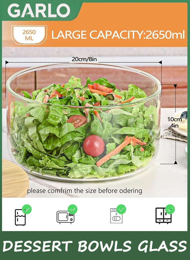 Garlo Dessert Bowls Glass, 20cm Large Trifle Bowl with Lid, Clear Glass Salad Bowl Serving Bowl for Laying Ice Cream Cakes, Cupcake, Salad, Fruit, Microwave & Dishwasher Safe - Image 2