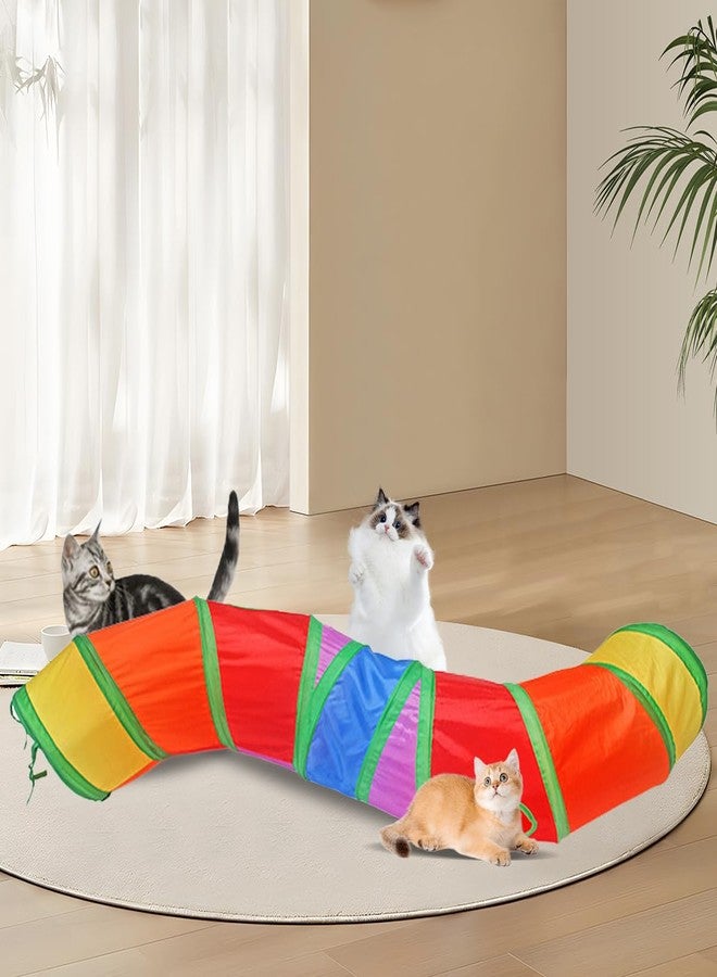 SUSWIM Cat Tunnel,Pet Cat Tunnels for Indoor Cats Large,Collapsible Cat Tunnel Maze Toy Shape S,Rainbow Colors. - Image 2