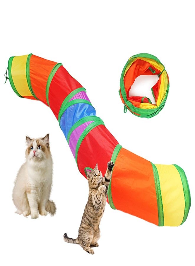 SUSWIM Cat Tunnel,Pet Cat Tunnels for Indoor Cats Large,Collapsible Cat Tunnel Maze Toy Shape S,Rainbow Colors. - Image 1