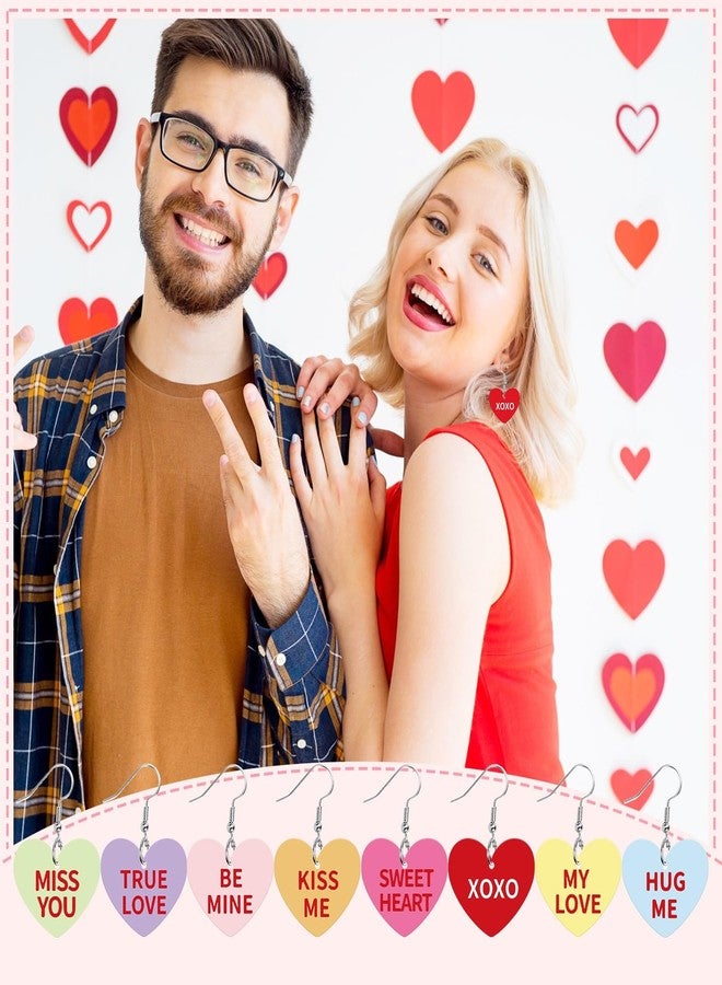 AUGSUN Valentine's Day Conversation Heart Candy Earrings for Women, Acrylic Heart Pendant Earrings with Sweet Phrases, Valentine’s Day earrings for Women with Hooks for Valentine Gifts - Image 4
