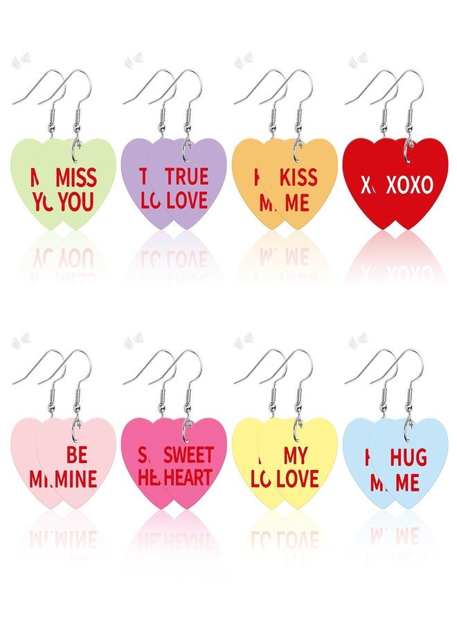 AUGSUN Valentine's Day Conversation Heart Candy Earrings for Women, Acrylic Heart Pendant Earrings with Sweet Phrases, Valentine’s Day earrings for Women with Hooks for Valentine Gifts - Image 1