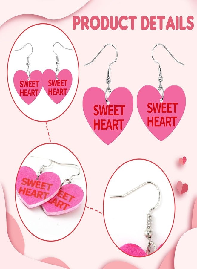 AUGSUN Valentine's Day Conversation Heart Candy Earrings for Women, Acrylic Heart Pendant Earrings with Sweet Phrases, Valentine’s Day earrings for Women with Hooks for Valentine Gifts - Image 3