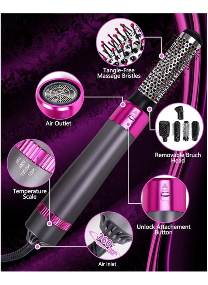 Generic 5 in 1 Curling Iron Rotary Hair Dryer Straightener Comb Curling Brush 5 Interchangeable Barrels 3 Adjustable Modes 30S Heating Smooth Ironing And Styling Tool Suitable for Home And Business Trips  - Image 4