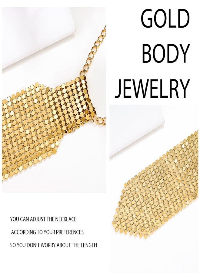 Bmirth Sequins Neck Tie Gold Sequins Strands Necklace Gothic Long Neck Tie Jewelry for Women(Gold neck tie) - Image 5