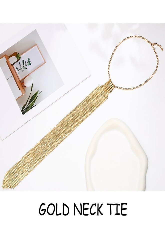 Bmirth Sequins Neck Tie Gold Sequins Strands Necklace Gothic Long Neck Tie Jewelry for Women(Gold neck tie) - Image 4